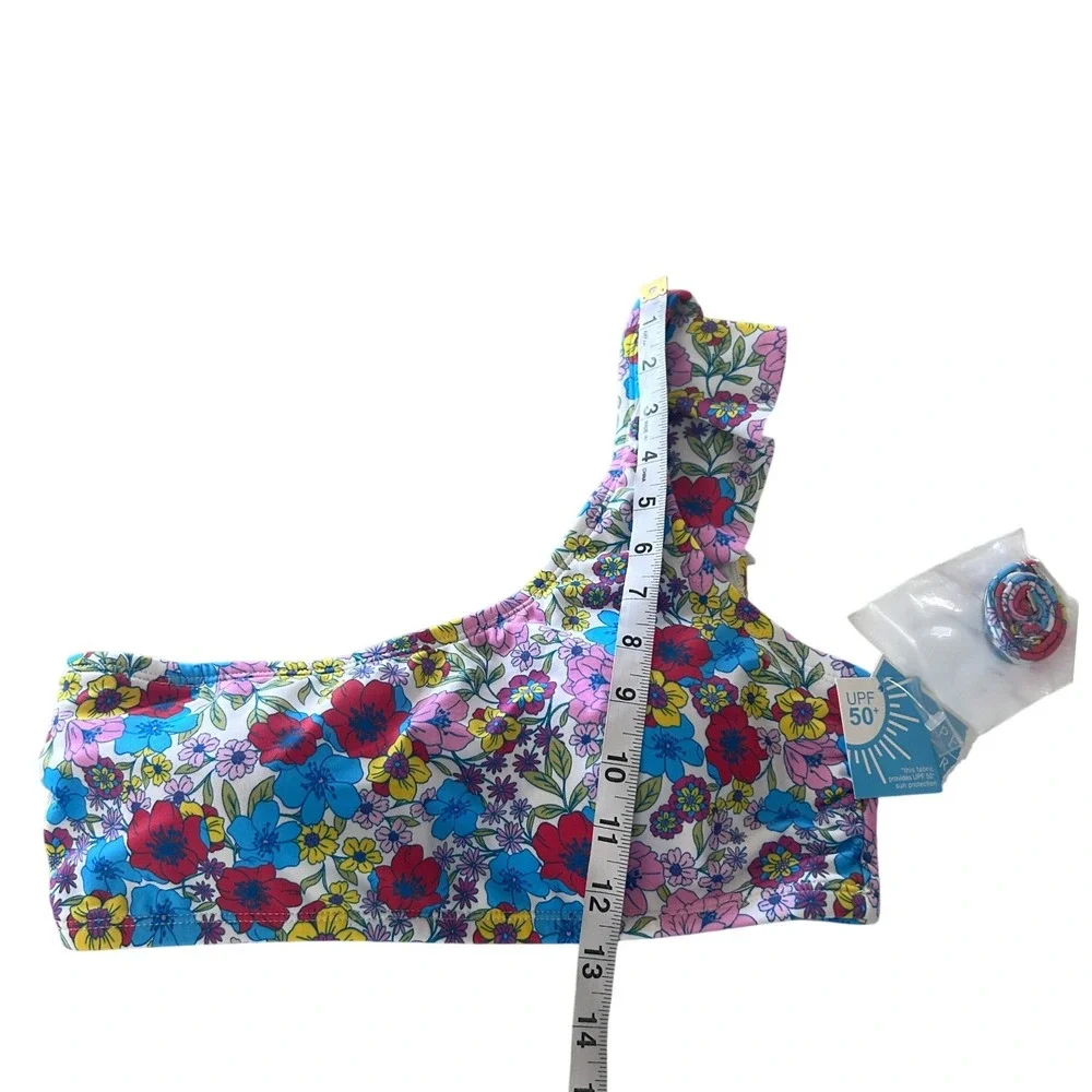 Draper James Floral One Shoulder Ruffle Bikini‎ Top UPF 50+ Large Multicolor NEW